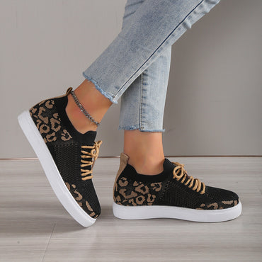 PREORDER- Lace-Up Leopard Flat Sneakers