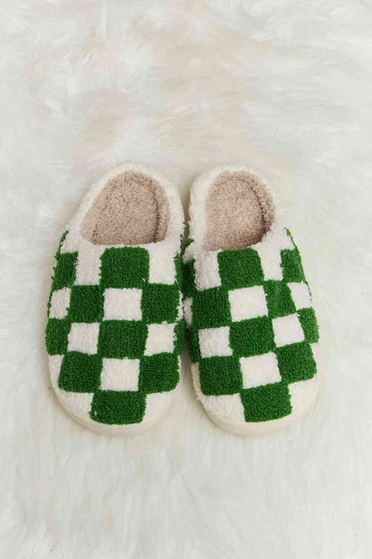 Melody Checkered Print Plush Slide Slippers