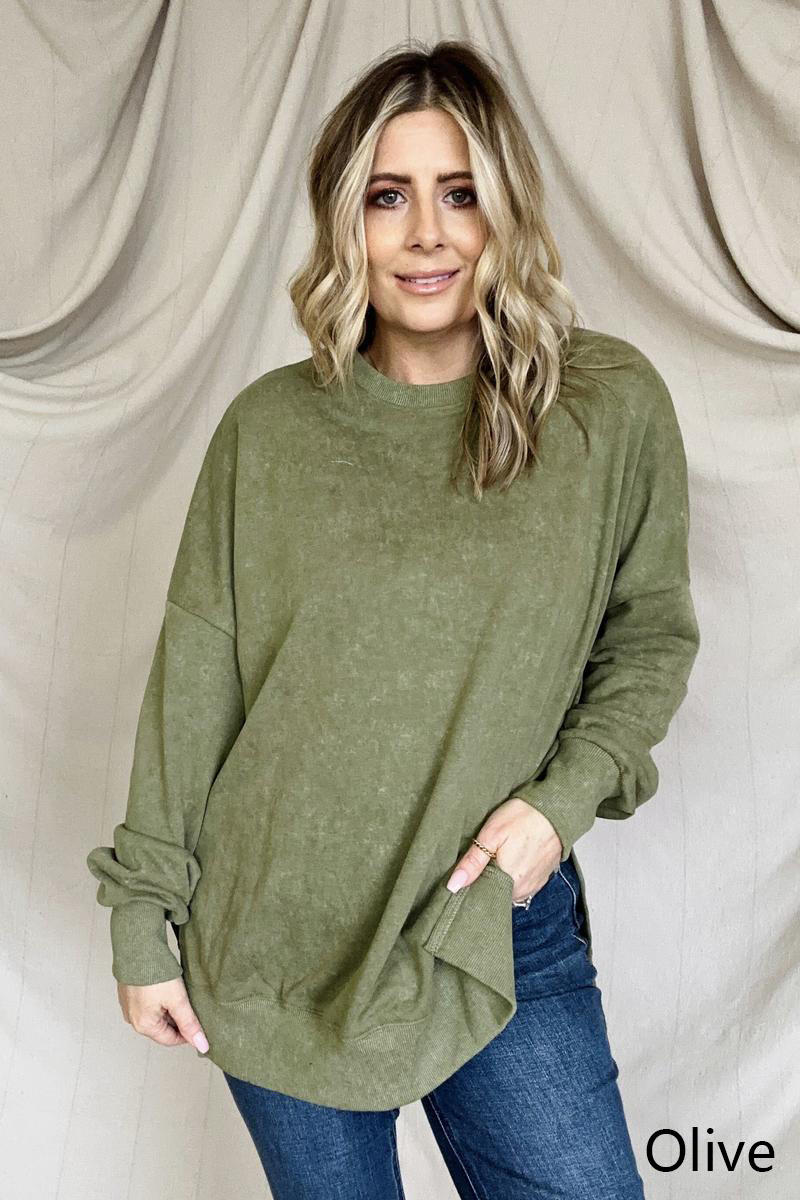 Drop Shoulder Ribbed Trim Oversized Sweatshirt