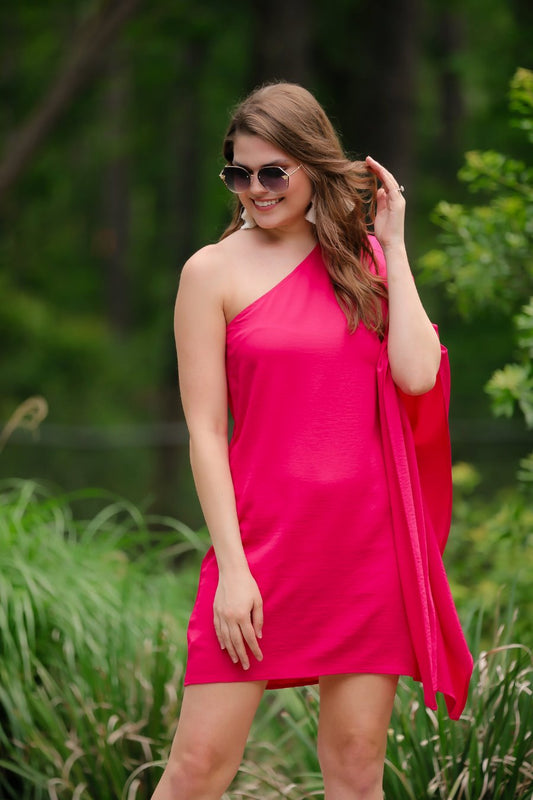 Next Chapter One Shoulder Dress in Magenta